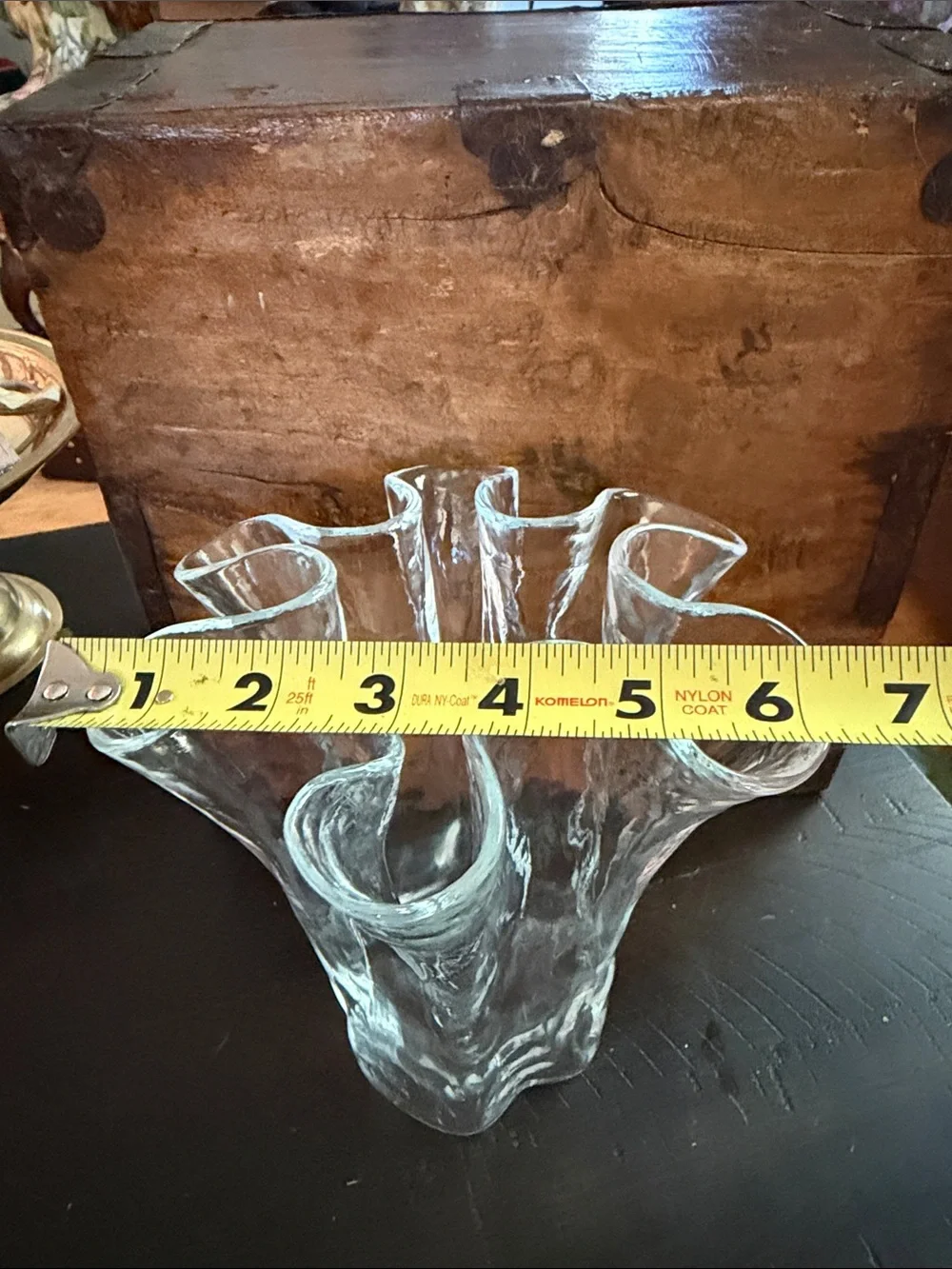 Vintage Sturdy Handmade Textured Glass Ruffled Vase - Holds flowers beautifully - Picture 9 of 13